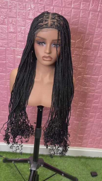 Black curl pics knotless braided wig clearnace sales