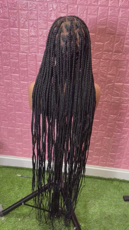 Black curl pics knotless braided wig clearnace sales