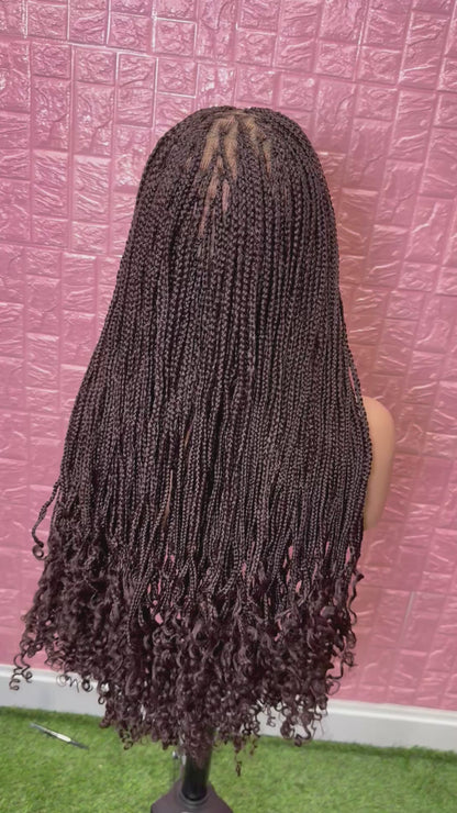 Brown curl tips knotless braided wig fullace