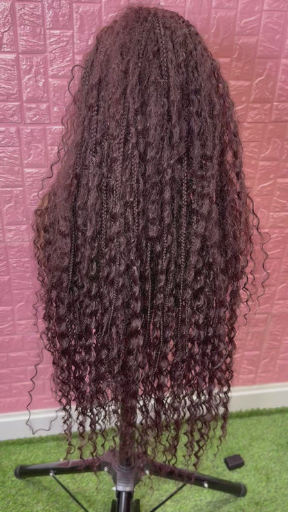 Brown braids front boho knotless braided wig full lace