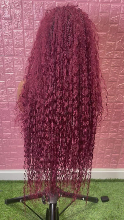 Burgundy braids front knotless braided wig fullace  clearance sales