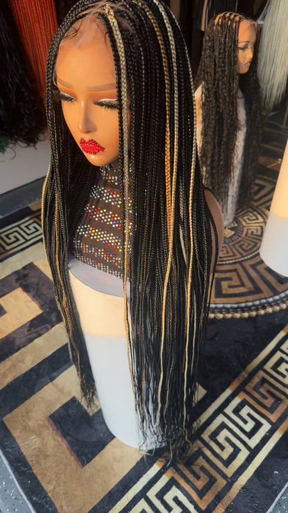 Black knotless braided wig with highlights