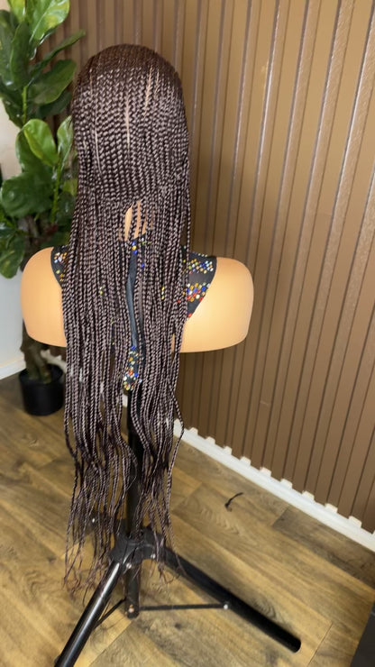 Brown cornrow braided wig