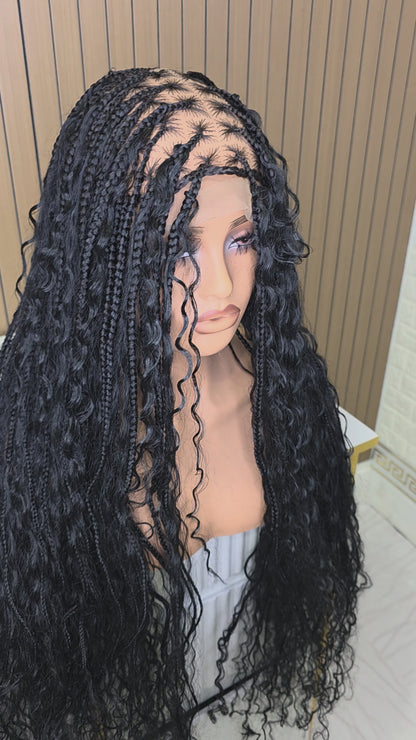 Ventilated lace boho knotkess braids in black