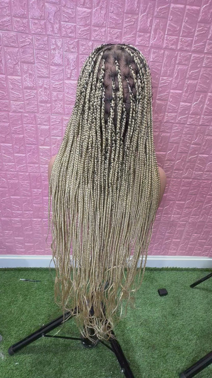 613 blonde dark root knotless braided wig fullace