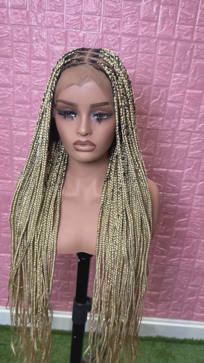 613 blonde dark root knotless braided wig fullace