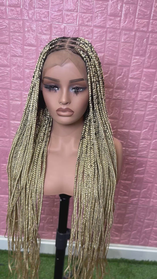 613 blonde dark root knotless braided wig fullace