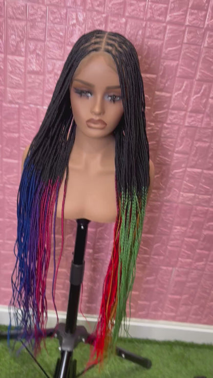 Rainbow Ombre knotless braided wig