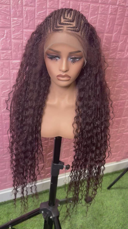 Brown braids front boho knotless braided wig full lace