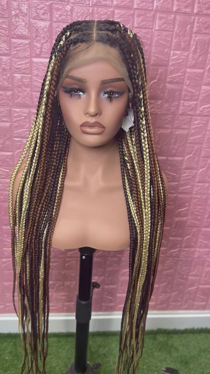 Chocolate mix knotless braided wig fullace clearance sales