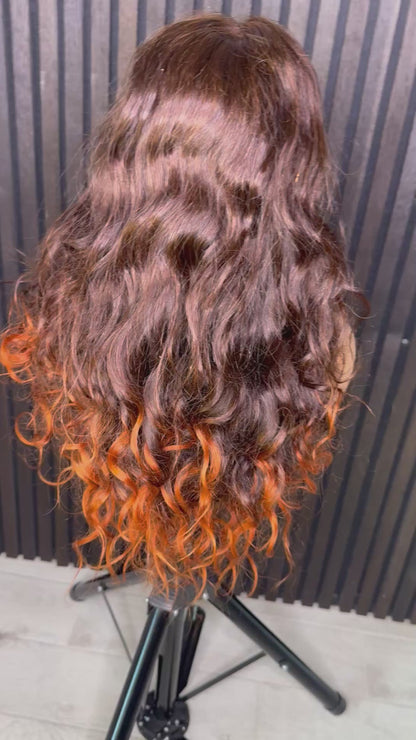 Orange tips human hair wig