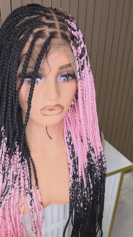 Cross braids in light pink and black 30 inches