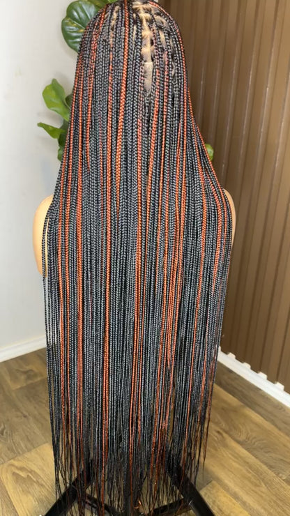 Black and brown knotless full lace 40 inches braided wig