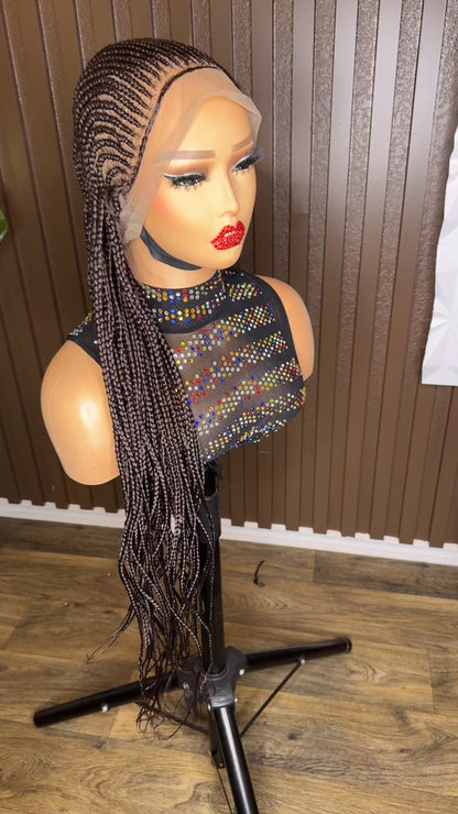 Brown cornrow braided wig