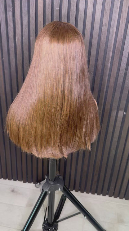 Raw human hair bone straight fringe brown
