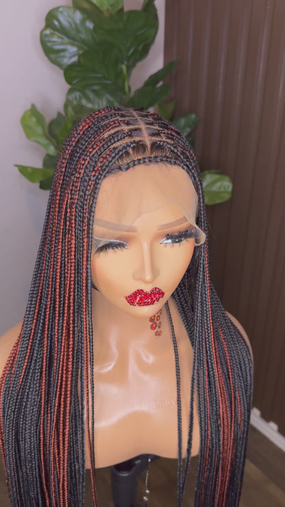 Black and brown knotless full lace 40 inches braided wig