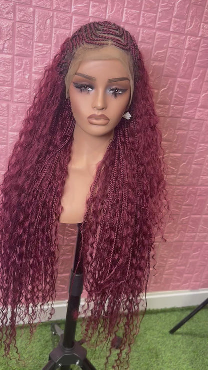 Burgundy braids front knotless braided wig fullace  clearance sales