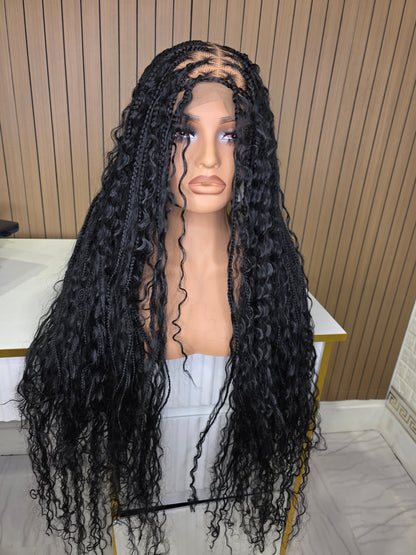 Ventilated lace boho knotkess braids in black