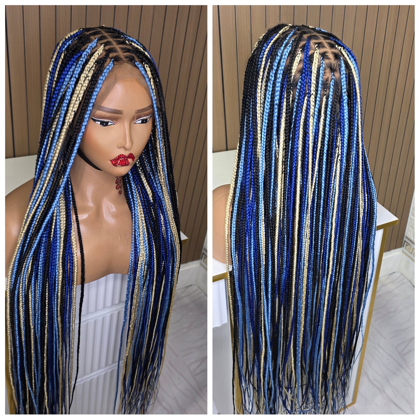 Blue highlight  knotless braided wig