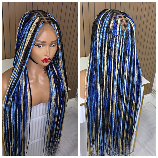 Blue highlight  knotless braided wig