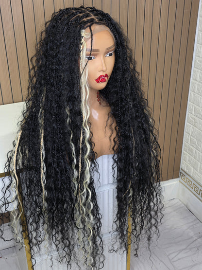 Black knotless boho braided wig full lace