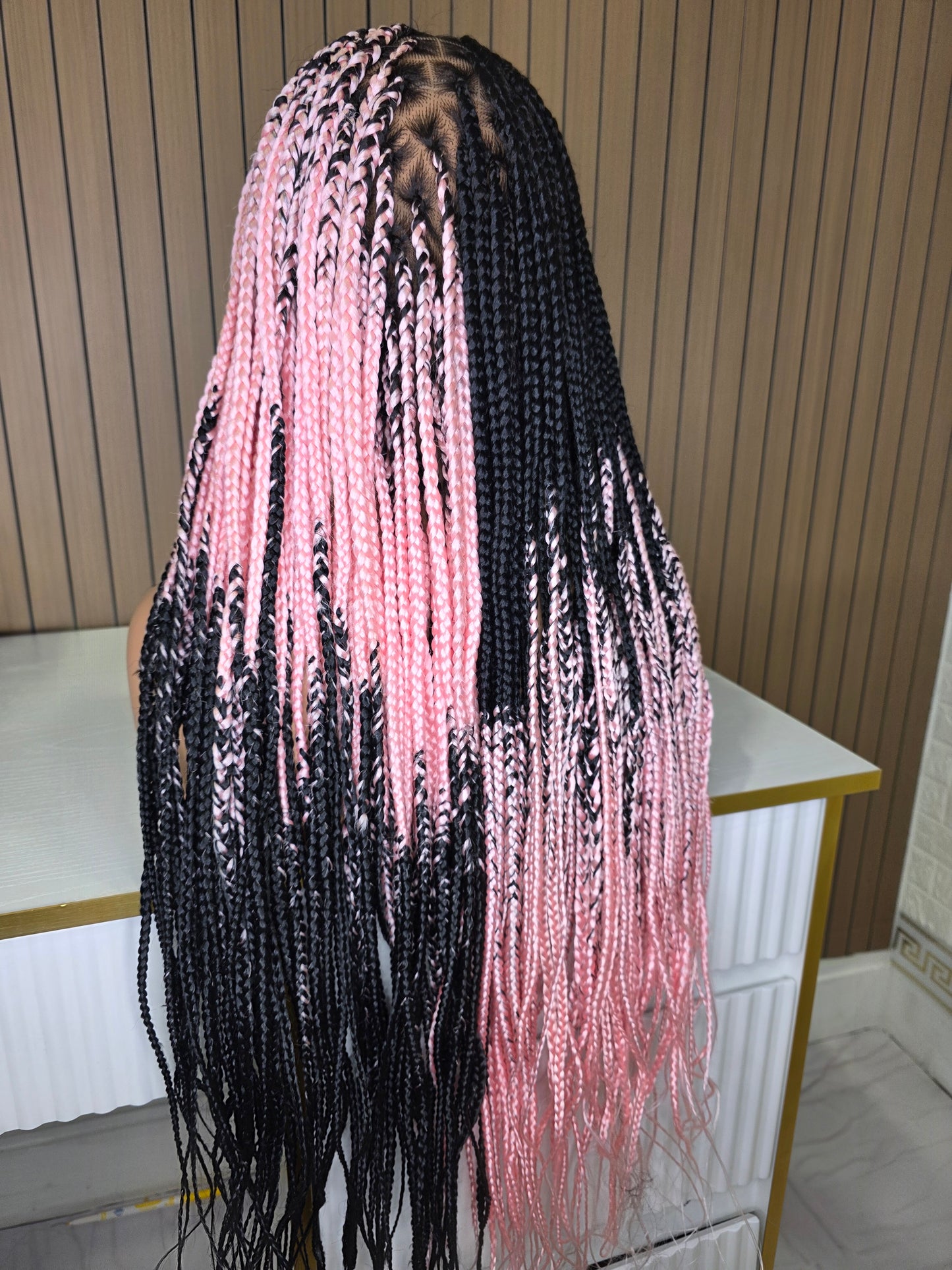 Cross braids in light pink and black 30 inches