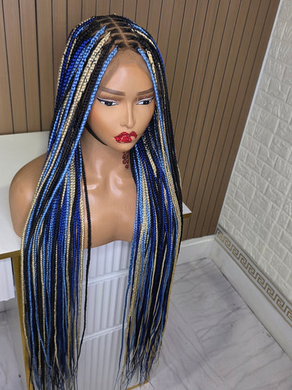 Blue highlight  knotless braided wig