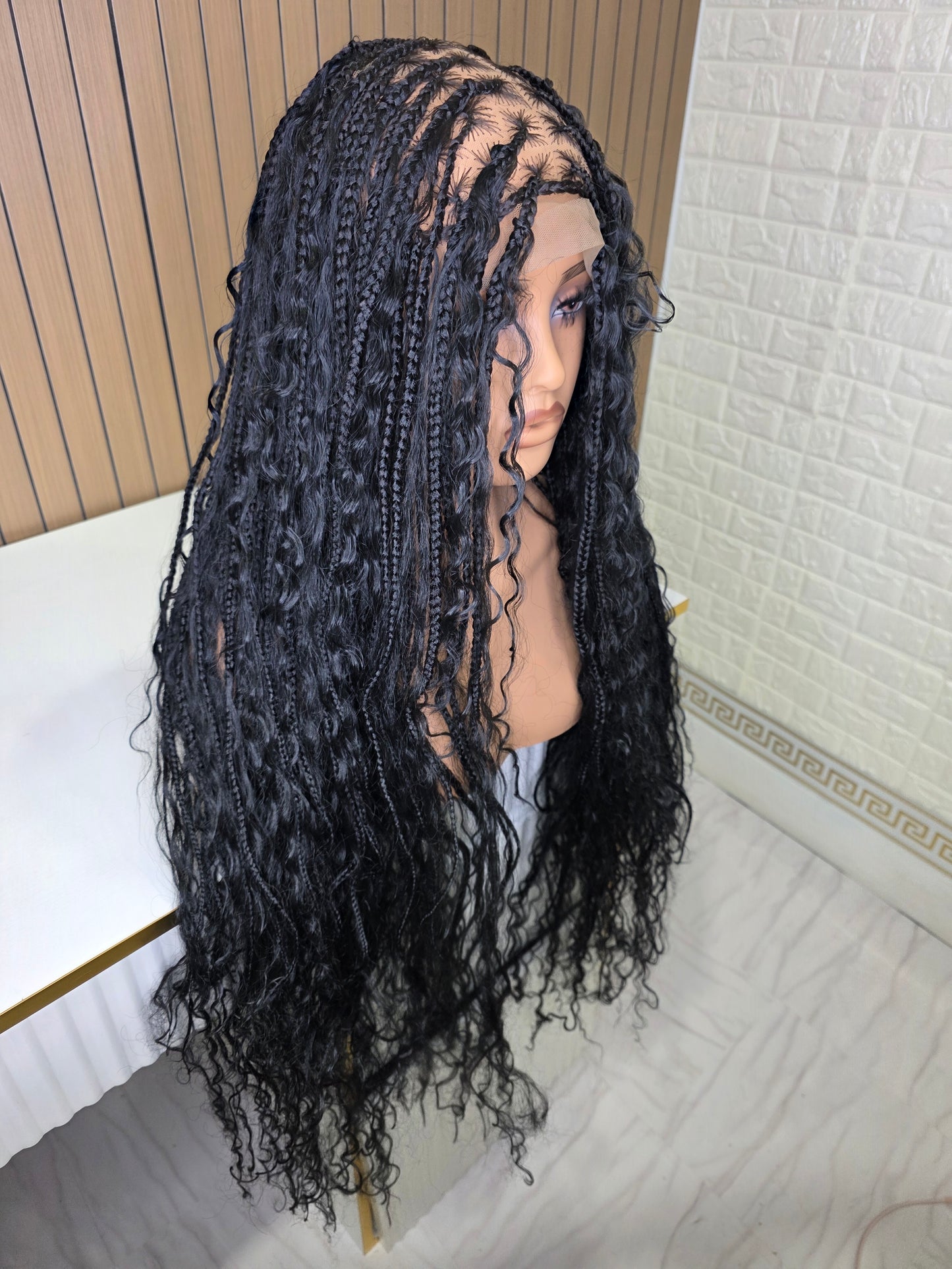 Ventilated lace boho knotkess braids in black