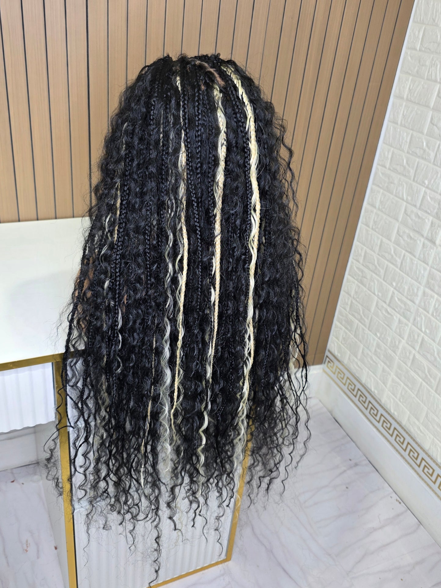 Black knotless boho braided wig full lace