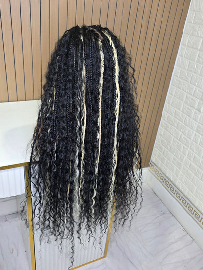 Black knotless boho braided wig full lace