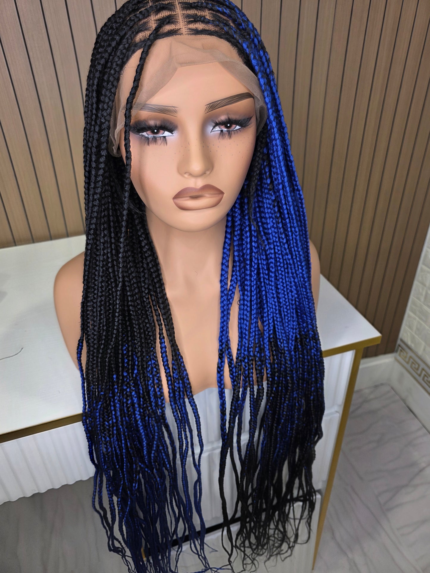 Cross braids in blue