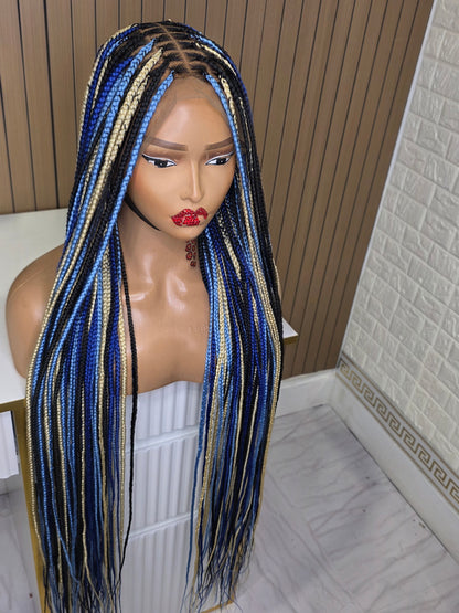 Blue highlight  knotless braided wig