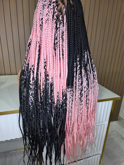 Cross braids in light pink and black 30 inches