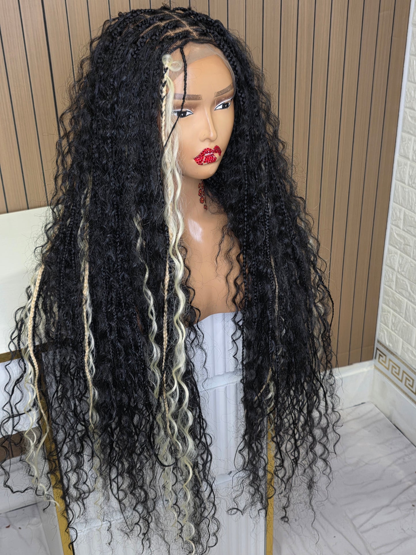 Black knotless boho braided wig full lace