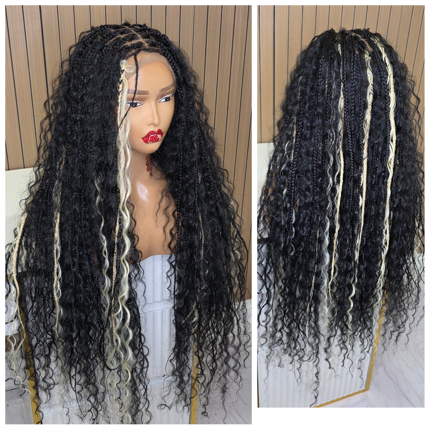 Black knotless boho braided wig full lace