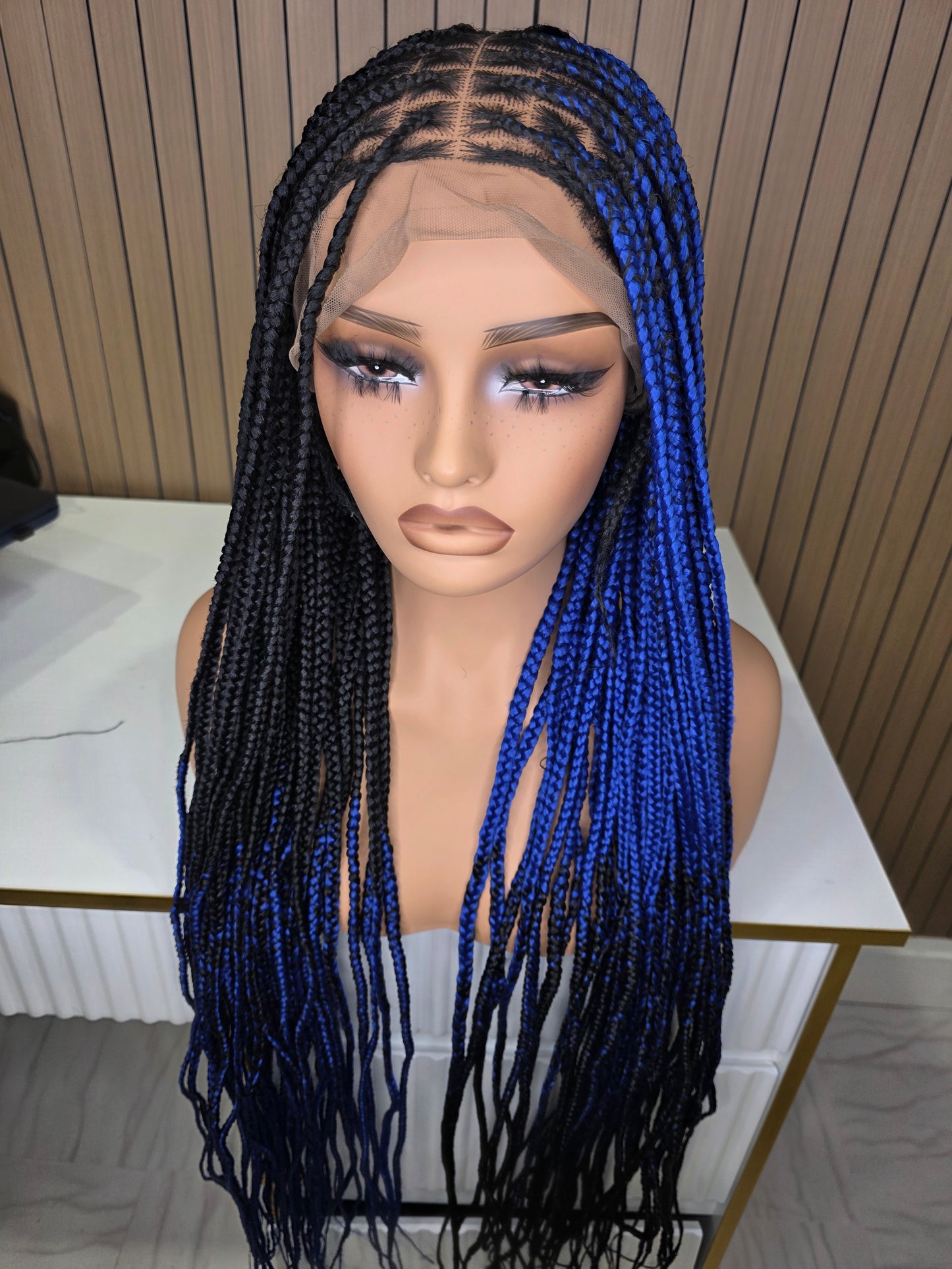 Cross braids in blue