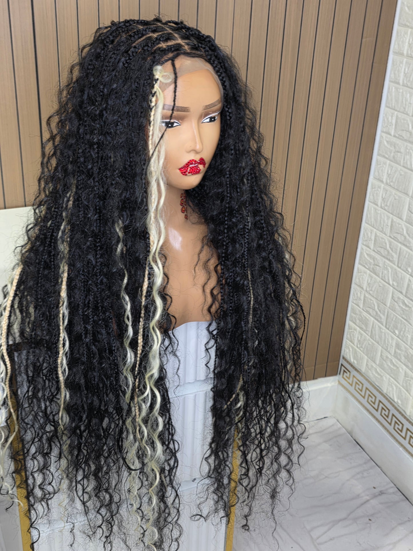 Black knotless boho braided wig full lace