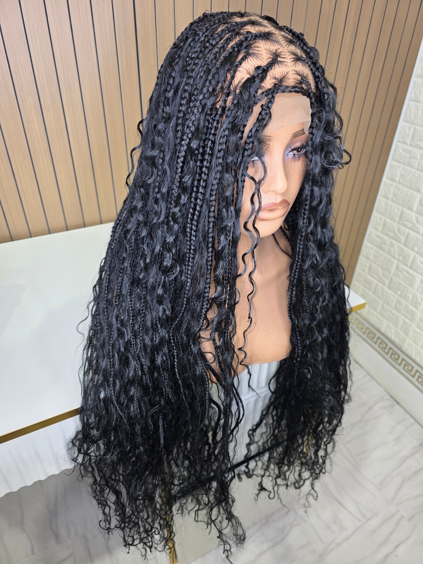 Ventilated lace boho knotkess braids in black