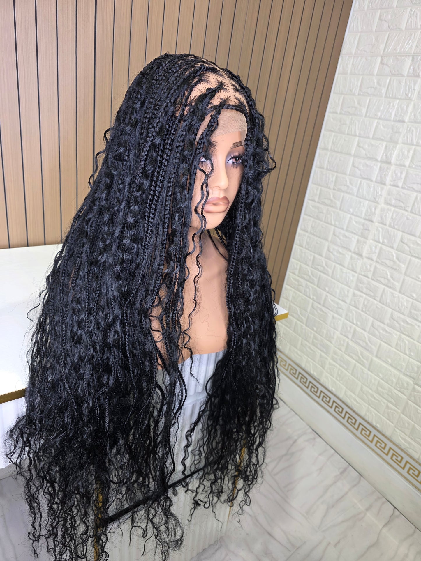 Ventilated lace boho knotkess braids in black