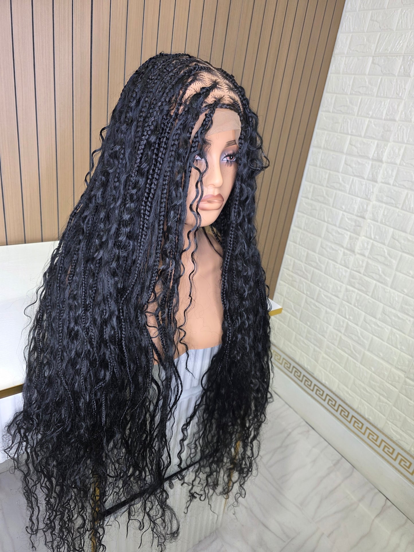 Ventilated lace boho knotkess braids in black