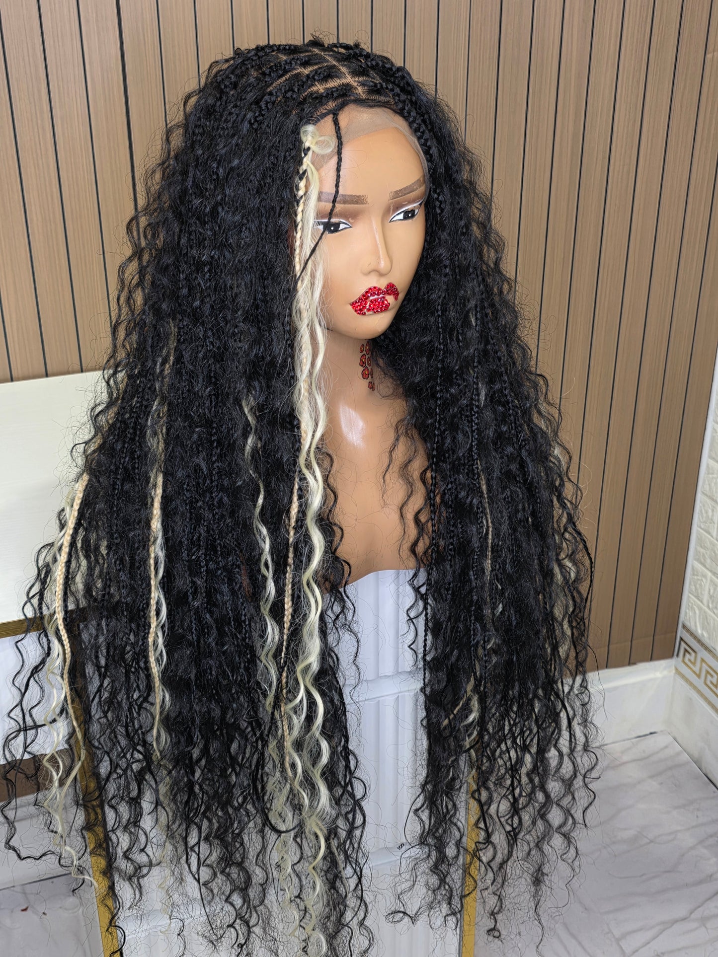 Black knotless boho braided wig full lace