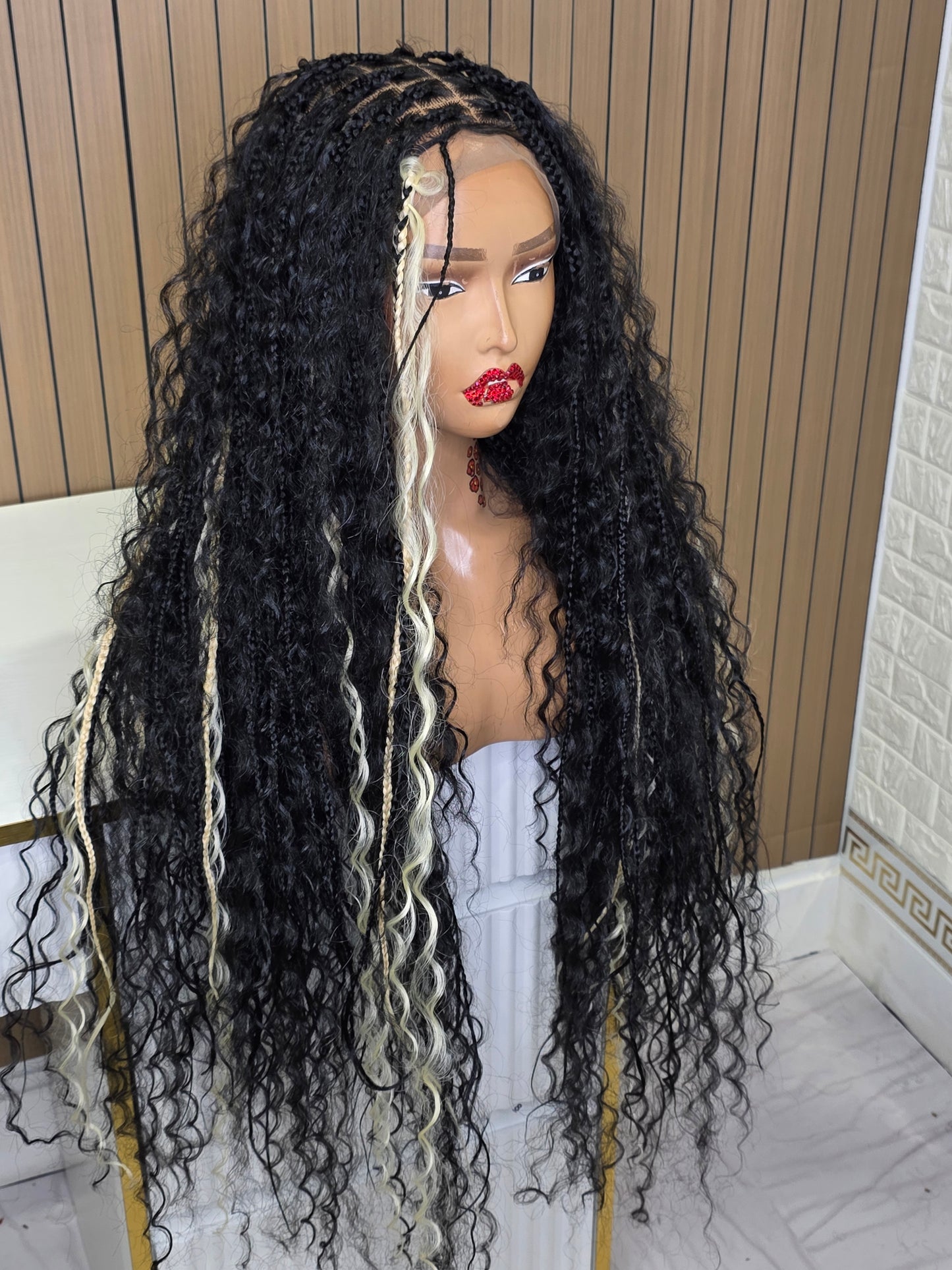 Black knotless boho braided wig full lace