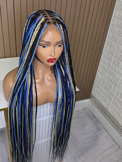Blue highlight  knotless braided wig