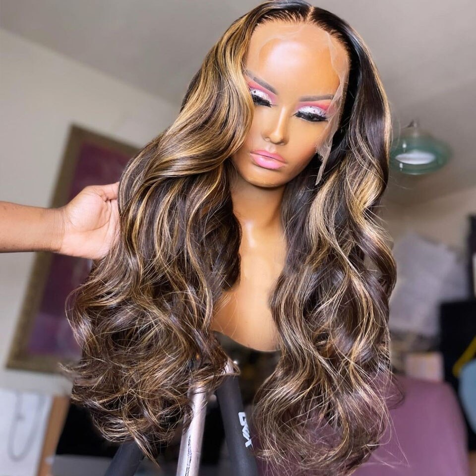 Highlight Wig Human Hair Ombre Lace Front Wig Brazilian Hair Wigs For Black Women 30 Inch Honey Blonde Body Wave Lace Front Wig