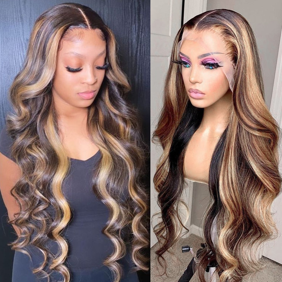 Highlight Wig Human Hair Ombre Lace Front Wig Brazilian Hair Wigs For Black Women 30 Inch Honey Blonde Body Wave Lace Front Wig