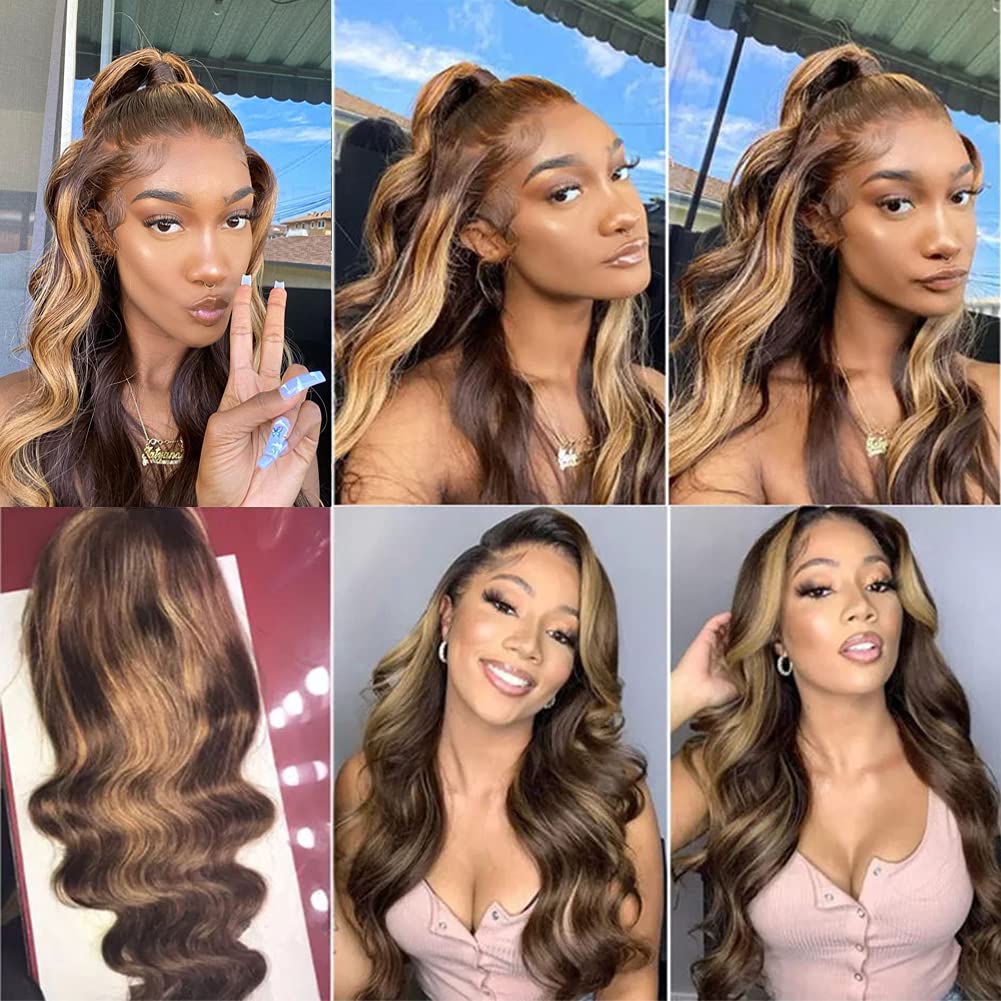 Highlight Wig Human Hair Ombre Lace Front Wig Brazilian Hair Wigs For Black Women 30 Inch Honey Blonde Body Wave Lace Front Wig