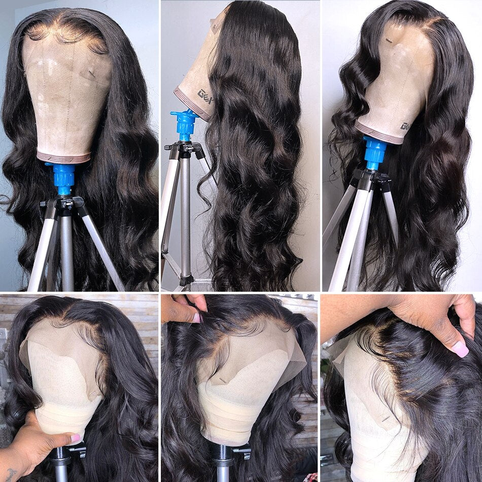 Body Wave Lace Frontal Wig Brazilian Transparent 13x4 Lace Front Human Hair Wigs For Black Women Loose Water Wavy Wig PrePlucked