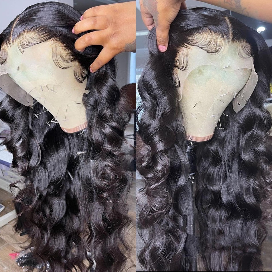 Body Wave Lace Frontal Wig Brazilian Transparent 13x4 Lace Front Human Hair Wigs For Black Women Loose Water Wavy Wig PrePlucked