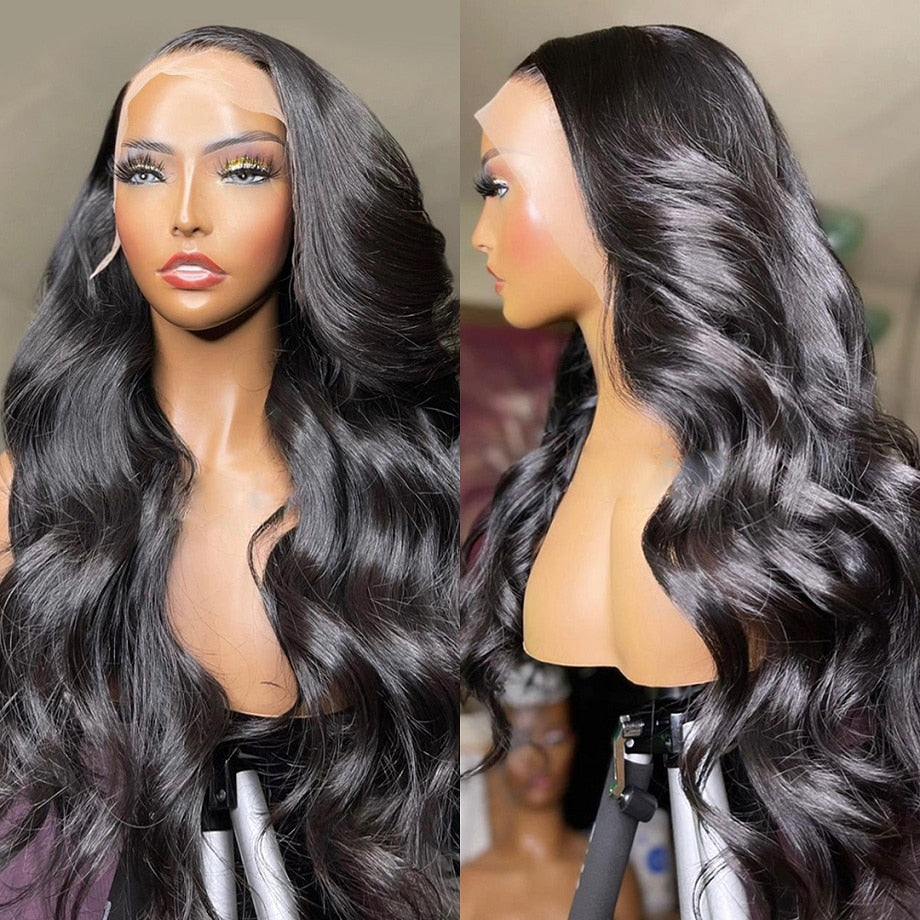 Body Wave Lace Frontal Wig Brazilian Transparent 13x4 Lace Front Human Hair Wigs For Black Women Loose Water Wavy Wig PrePlucked